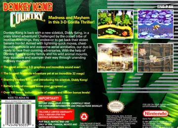Donkey Kong Country (USA) (Rev 2) box cover back